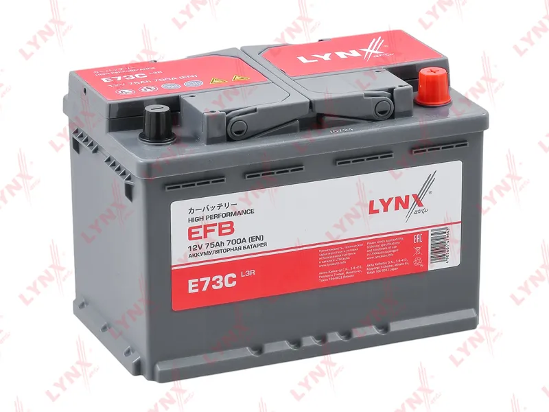 E73C Аккумулятор EFB 75 Ah, 700 A, обратная LYNXauto