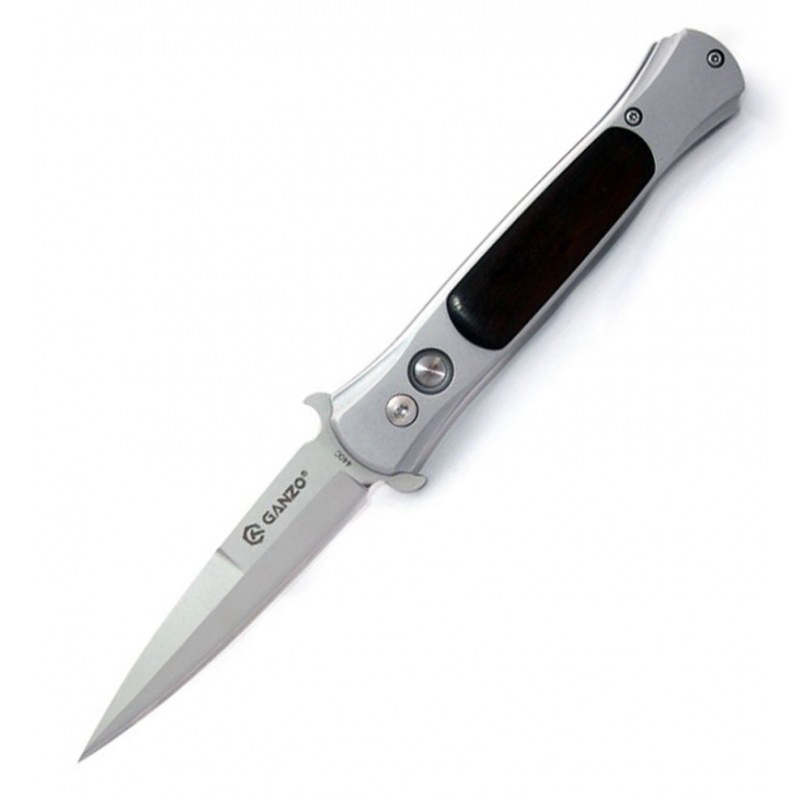 Нож складной полуавтоматический "Ganzo" с клипсой, дл.клинка 85 мм, сталь 440С, цв. хром