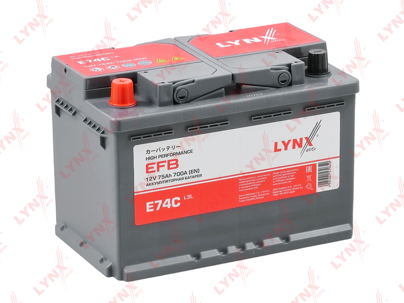 E74C Аккумулятор EFB 75 Ah, 700 A, прямая LYNXauto
