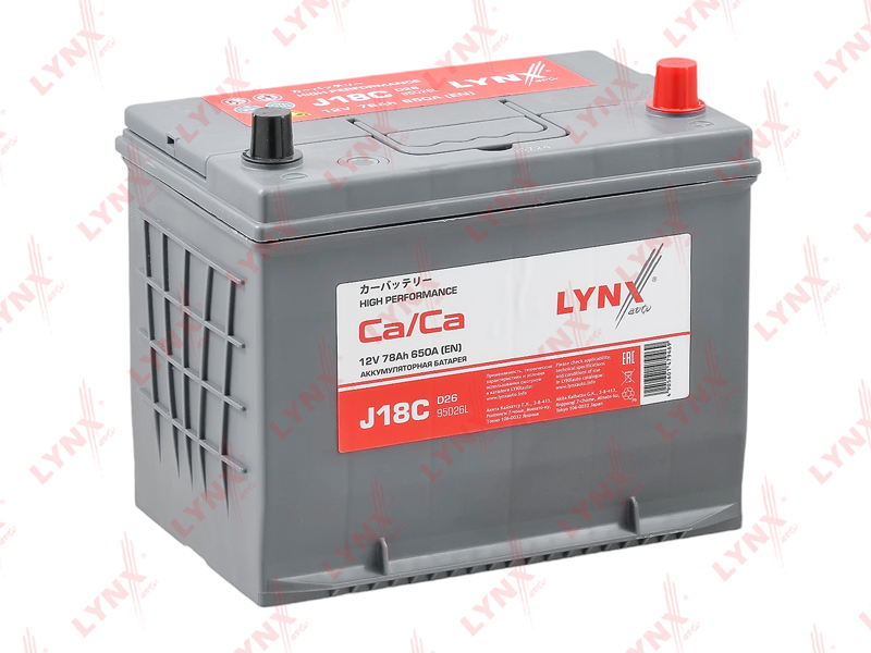 J18C Аккумулятор 78 Ah, 650 A, обратная LYNXauto