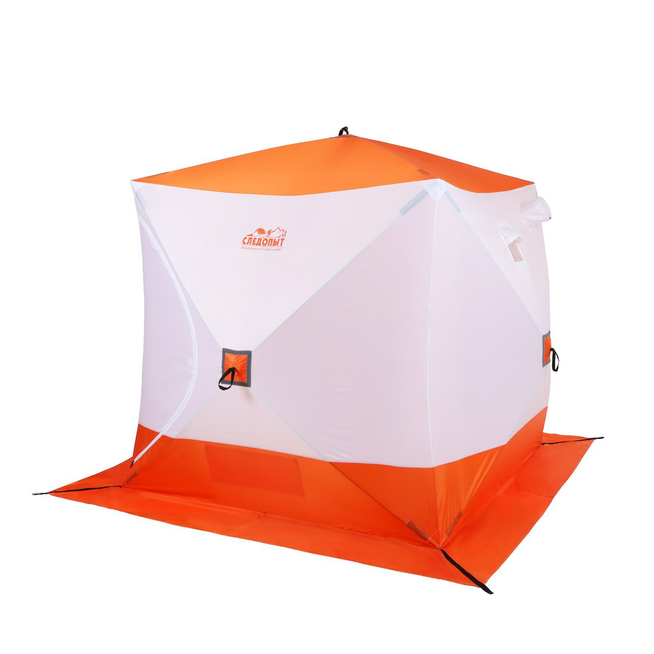Палатка зимняя куб СЛЕДОПЫТ 1,5 х1,5 м, Oxford 240D PU 1000, S по полу 2,2  кв.м, цв. оранжевый/белый