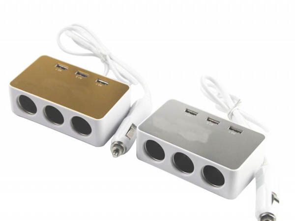 Разветвитель прикуривателя 3 гнезда USB с проводом (60см) с индикатором в блистере