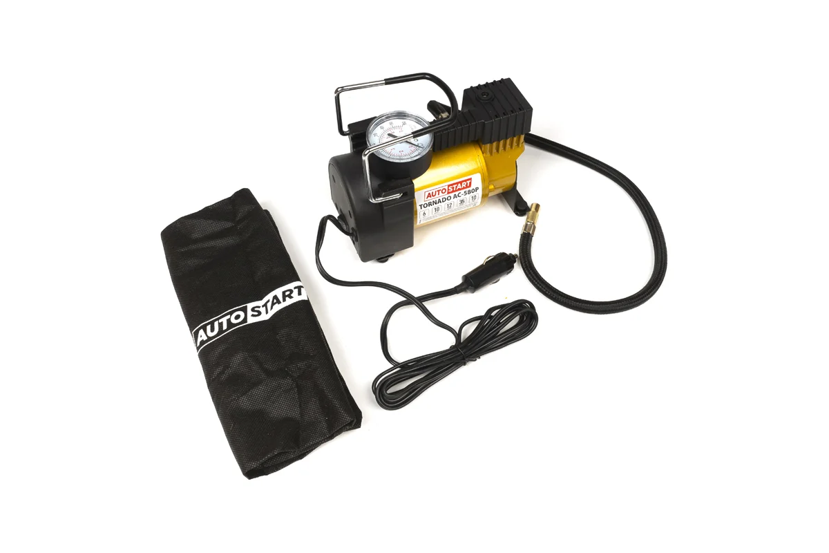 Компрессор автомобильный поршневой AUTOSTART TORNADO АС-580P( 35л/мин, до 6 Атм/90PCI, универсальные насадки)
