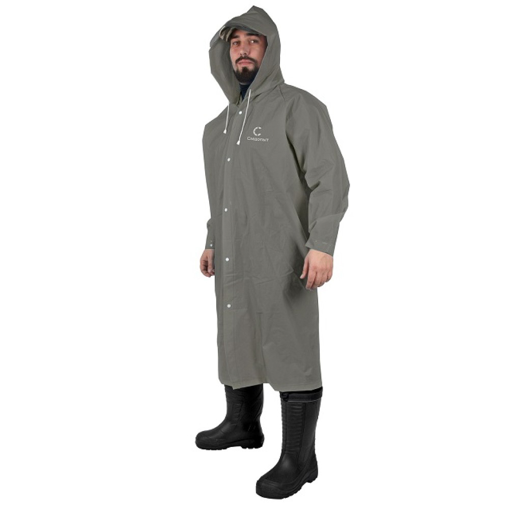 Плащ-дождевик СЛЕДОПЫТ, плотный EVA, 72х125 см, с козырьком, карманами, в чехле, серый, р.52-54/50/