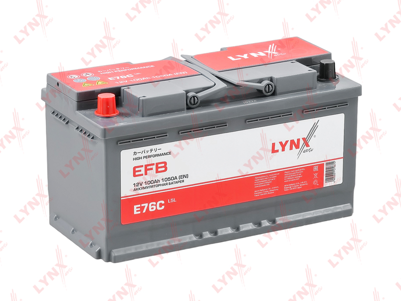 E76C Аккумулятор EFB 100 Ah, 1050 A, прямая LYNXauto