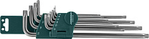 Набор ключей TORX 10 предметов Т9-Т50 удлиненные с отверстием JONNESWAY (H08S110S)